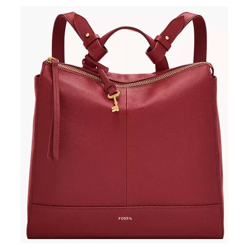 S Fossil Elina Dark Red Leather Convertible Backpack SHB2979512 Purse Bag NWT